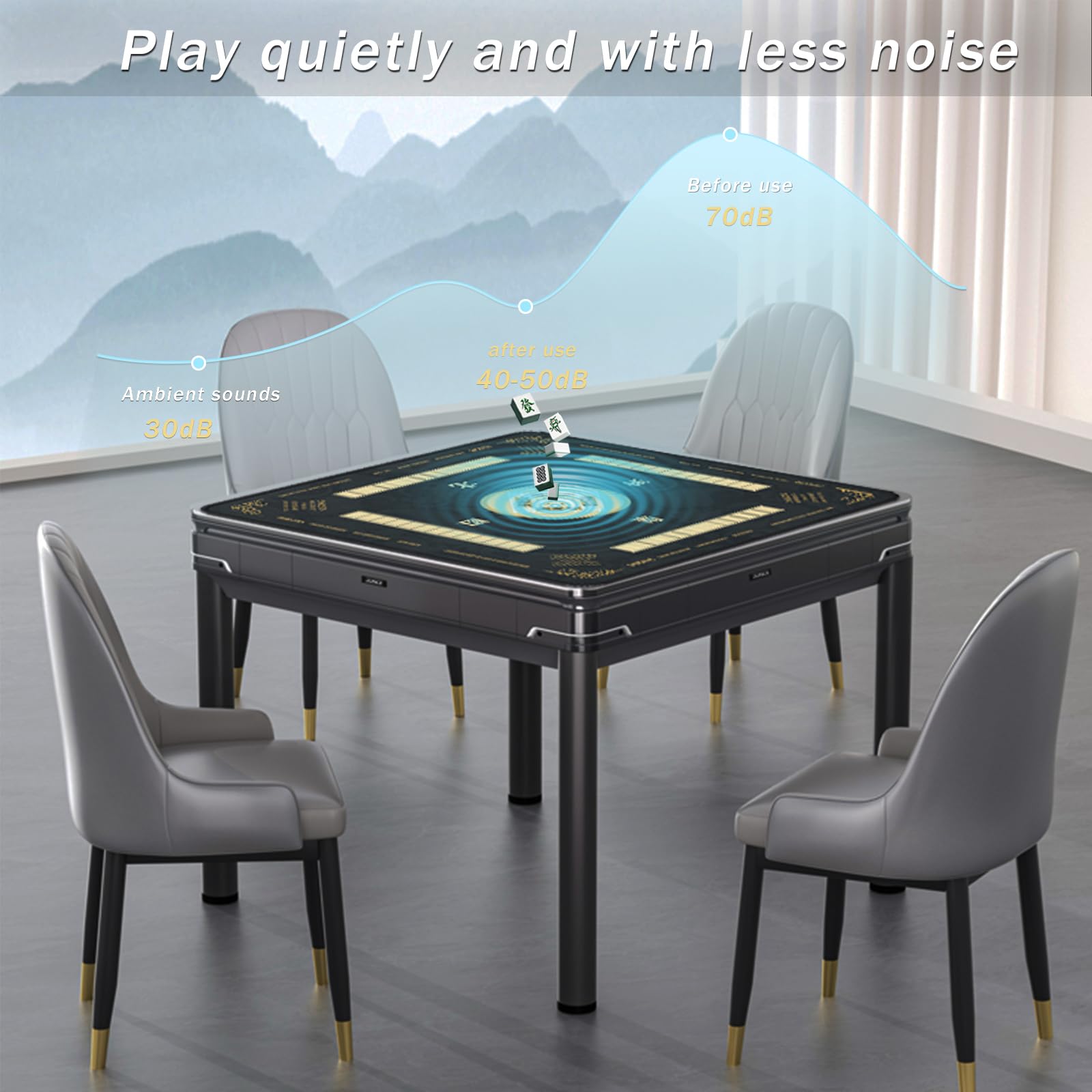 2F22E Mahjong Mat - Non-Slip Noise Reduction Gaming Mat 32.4x32.4 Inch for Mahjong/Poker/Board Games/Card Games/Dominoes (Black)