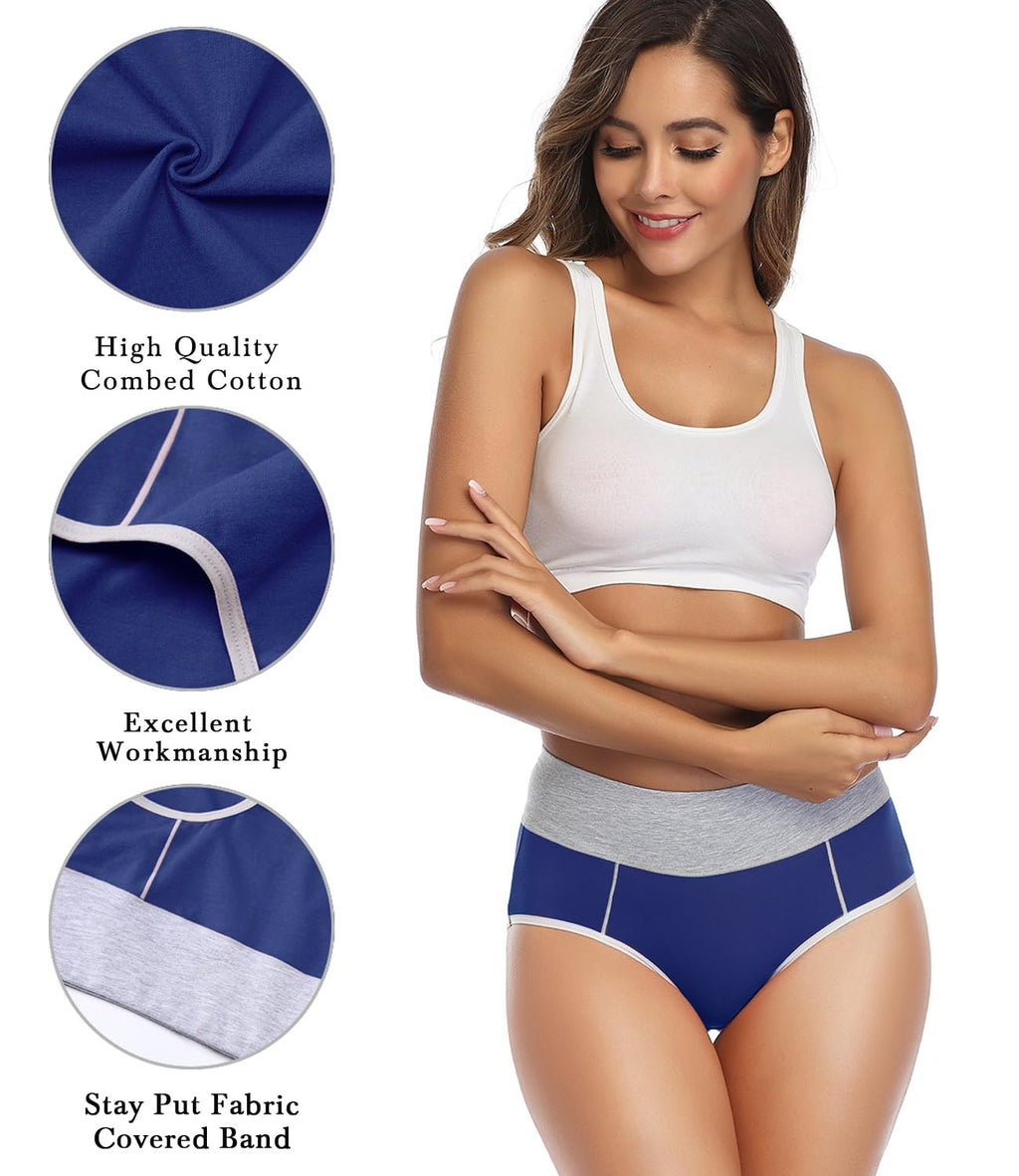 wirarpa Women's Cotton Underwear High Waist Stretch Briefs Soft Underpants Ladies Full Coverage Panties 5 Pack Multicolor Large