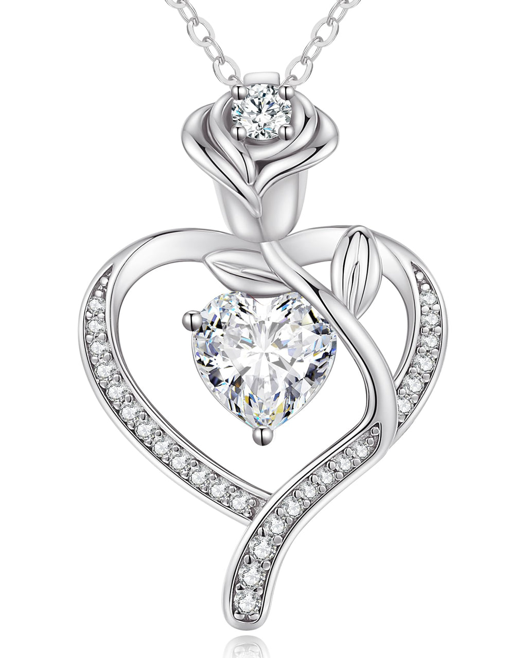 LOUISA SECRET Mothers Day Gifts for Mom Rose Flower Heart Birthstone Necklaces for Women, 925 Sterling Silver Jewelry, Pendant Heart Necklaces Birthday Anniversary Christmas Gift for Women Wife Mom Girlfriend Lady