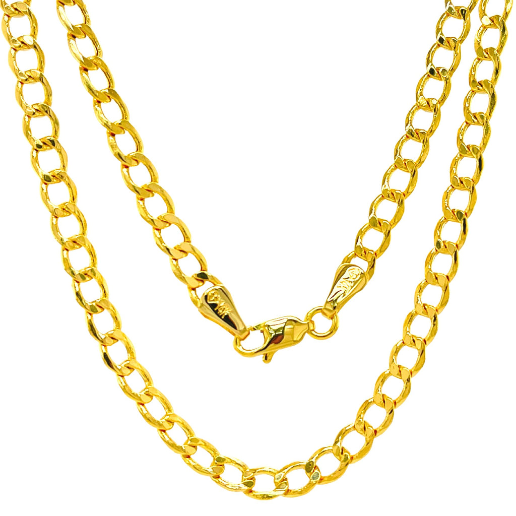 JEWELHEART 14K Gold Cuban Link Chain Men - 2.3mm Diamond Cut Open Link Thick Cuban Curb Chain - Yellow Real Gold Chain Necklace For Women with Lobster Clasp 16"