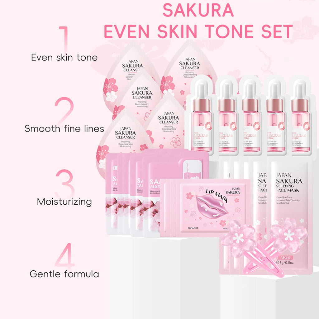 Skin Care Set For Teenagers Girls with Cute Mini Luggage,Sakura Skin Care Sets & Kits,Pamper Sets For Girls Gifts,Skincare Set,Serum,Cleanser,Sleep Mask,Mud Mask,Lip Mask,Hair Pins (Sakura)