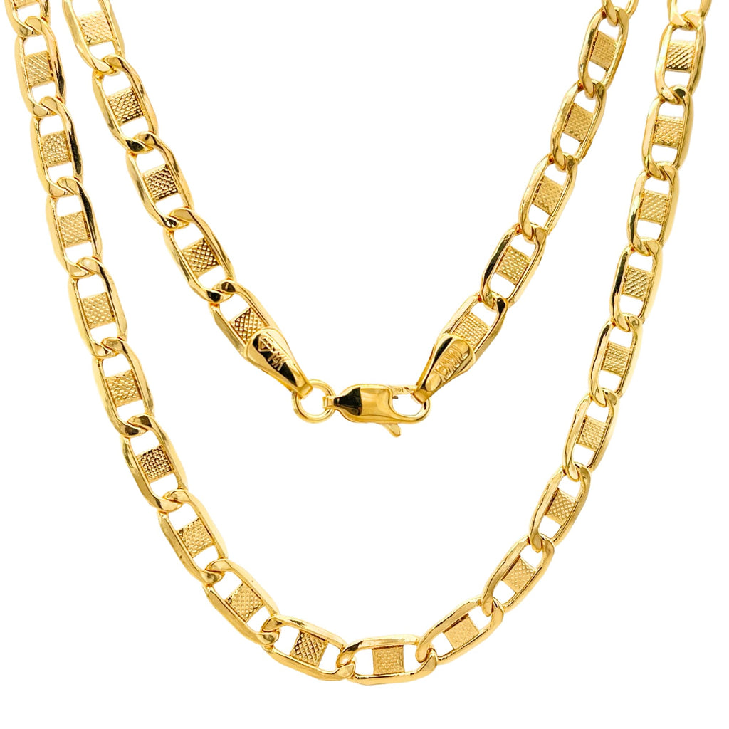 JEWELHEART 14K Gold Necklaces For Women Trendy Real Gold Concave Valentino Chain 2.65mm Diamond Cut Flat Links Men's 14K Gold Chain Necklace 22"