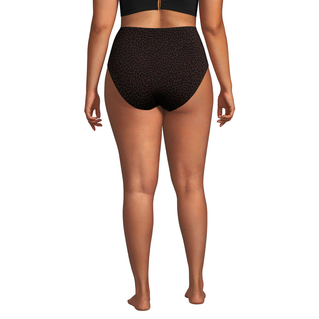 Lands' End Women's Cheeky High Waisted Bikini Bottoms 2 Brown Leopard