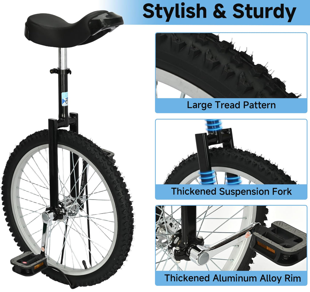MYOYAY 20 Inch Unicycle,Unicycle for Adults,Mountain Unicycle Height Adjustable,Unicycle with Stand, Anti-Skid Pedal, Indoor Outdoor Sports Fitness Balance Training Fun Exercise Bicycle(Black)