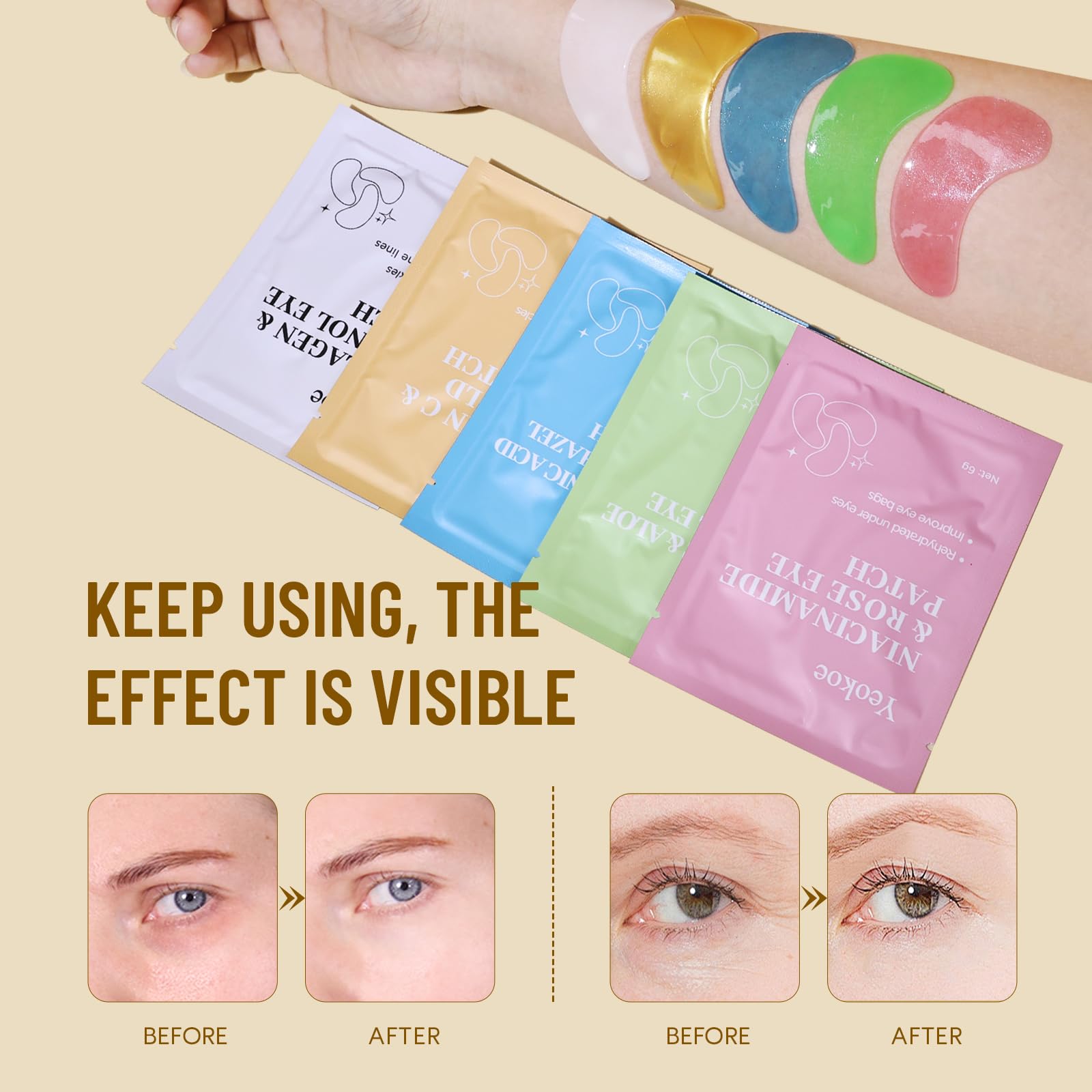 Yeokoe Under Eye Patches for Dark Circles,Eye Mask for Puffy Eyes With Collagen,Retinol,Vitmin C,Hyaluronic Acid and Niacinamide Face Masks Skincare Spa Gifts for Woman 20Pairs
