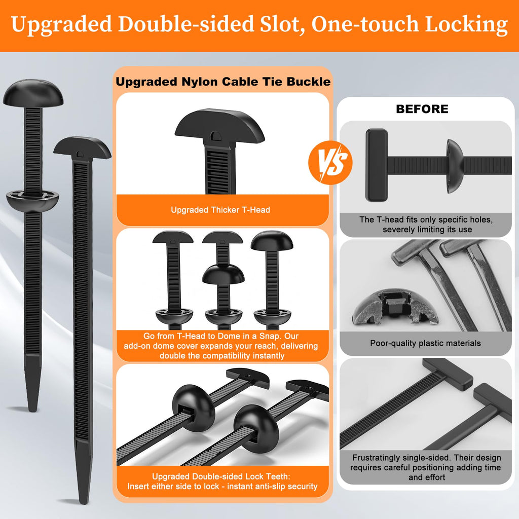 Coopache Nylon Universal Cable Tie Buckle for Car Heavy Duty, Upgraded Automotive Zipper Clips, Fender Zip Ties Fasteners, Top Movable Dome (Black 50 PCS)
