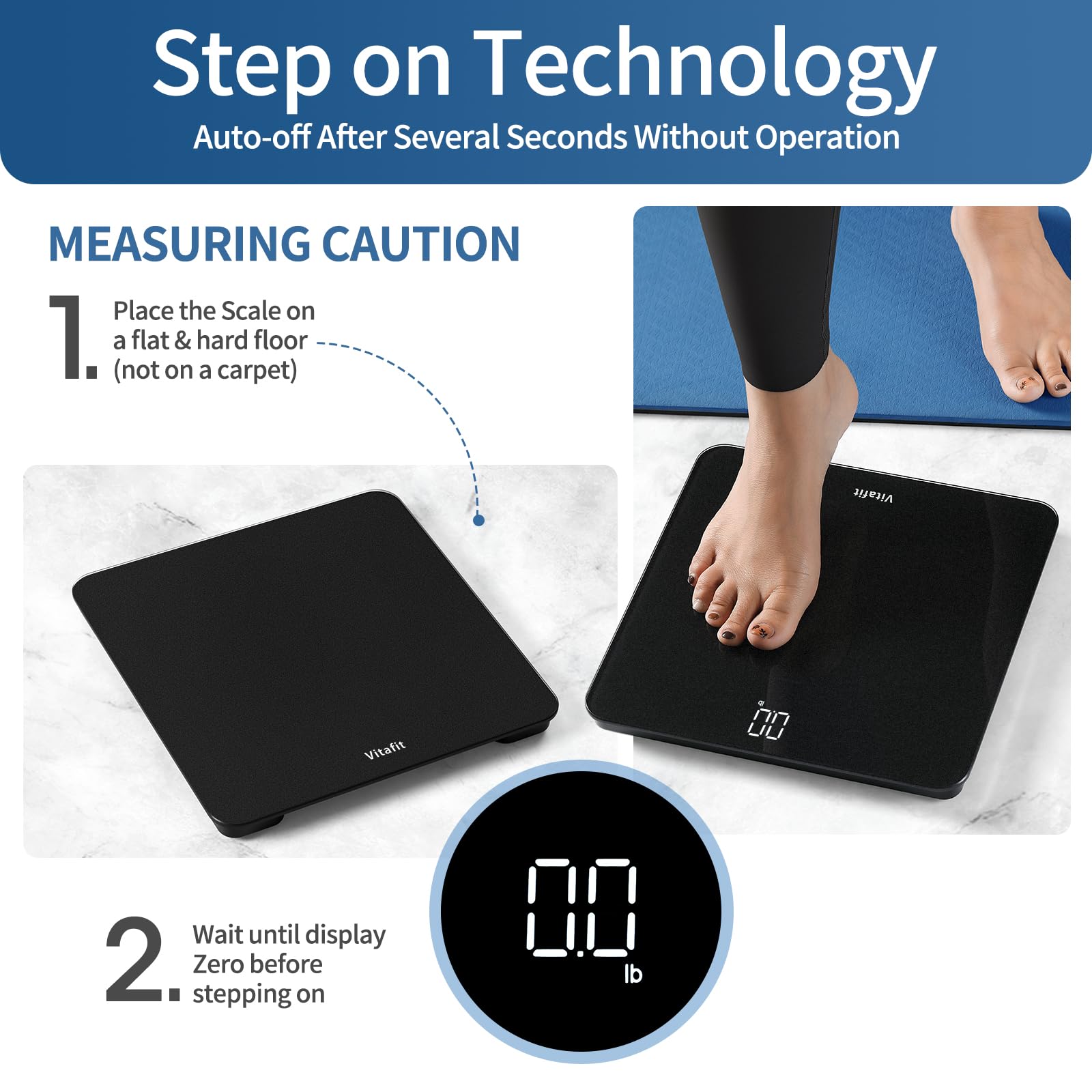 Vitafit Scale for Body Weight, High Accuracy 0.1lb by Our Professional Factory Since 2001, Digital Weight Scale LED and Step On, 3*AAA Batteries Included, 400lb/182kg, Spray Silver Black