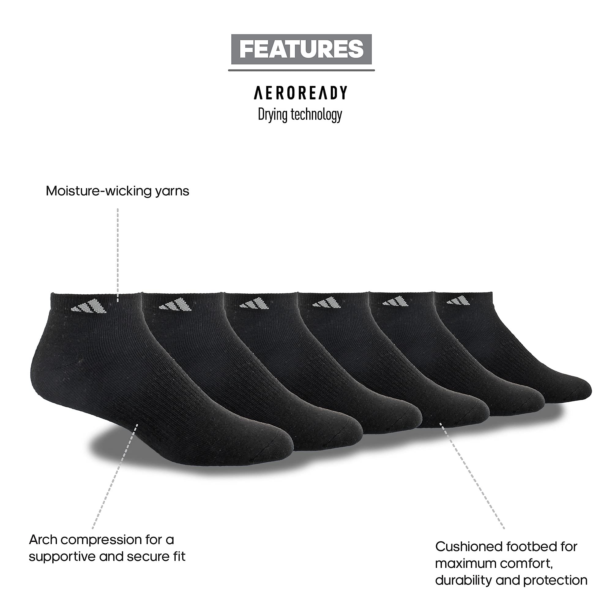 adidas Mens Athletic Cushioned Low Cut Ankle Socks (6-Pair Pack)