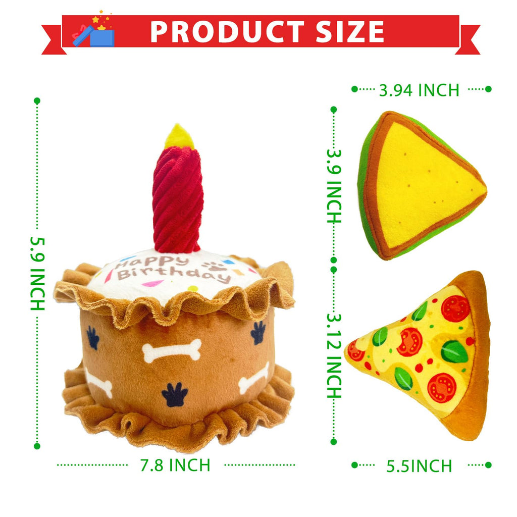 CneeeeeB Birthday Dog Toys Crinkle Dog Toy Squeak Cake Toy Aggressive chew Toys for Puppy Sandwiches Pizza Party Dog Toy Interactive Birthday Toy with 3 Pack for Dog Birthday