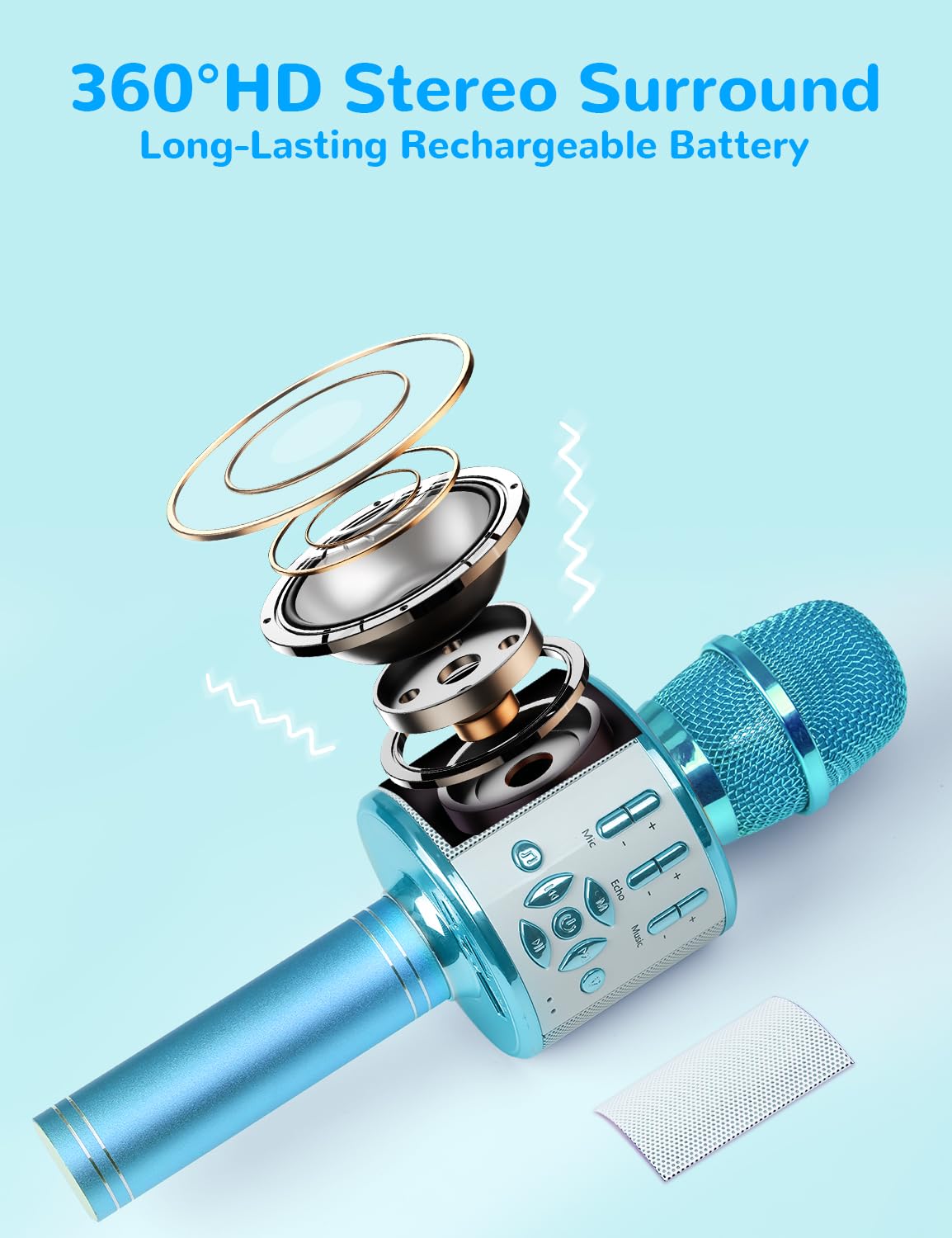 Amazmic Kids Karaoke Microphone Machine Toys for Girls Bluetooth Microphone with LED Light, Christmas Birthday Gift for Girls Boys 3 4 5 6 7 8 9 10 11 12 Year Old Kids Toys(Blue)