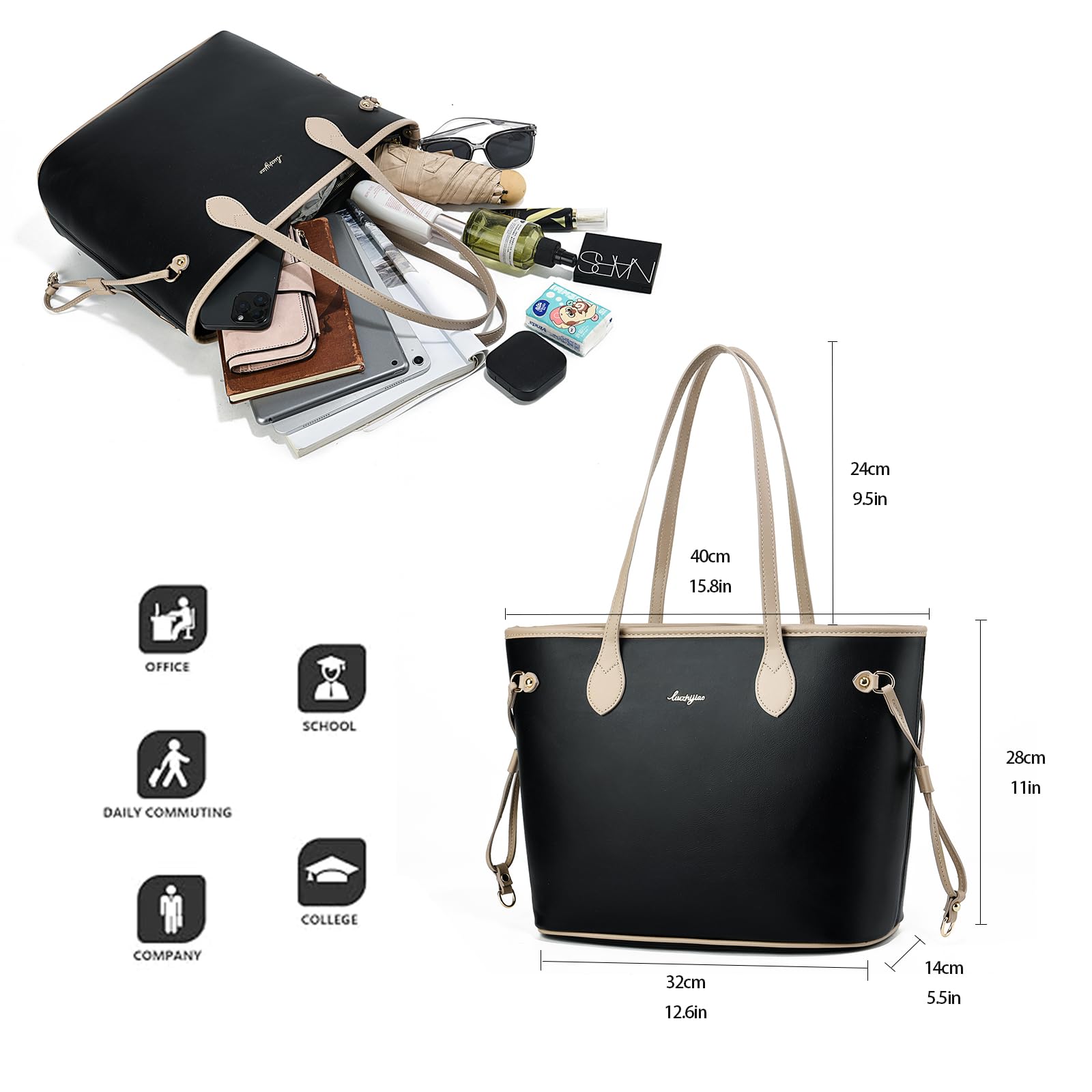 liuzhijiao Tote Bag for Women Top Handle Stachel Purse and Handbags Crossbody Shoulderbag for Office,Shopping,Outings,Black
