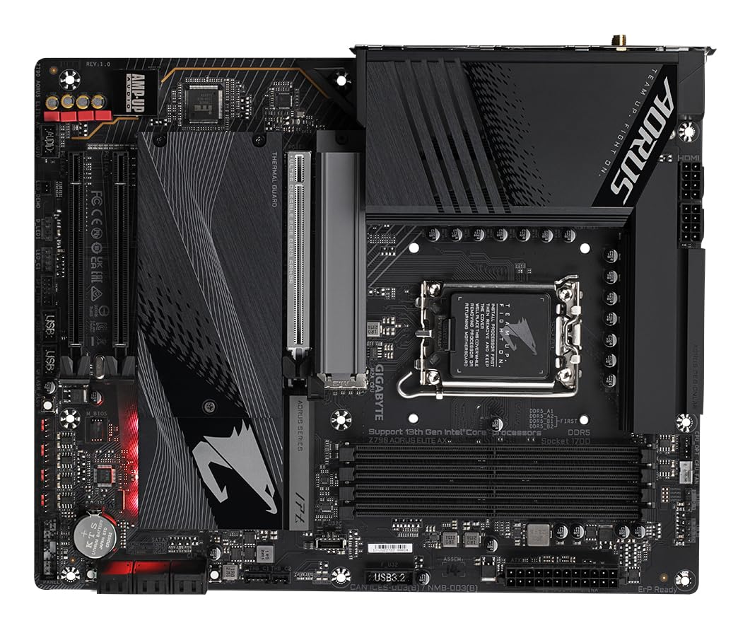 GIGABYTE Z790 AORUS Elite AX 1.0 Intel LGA 1700 ATX Motherboard, 4X DDR5~128GB, 3X PCI-E x16, 4X M.2, 6X SATA, 5X USB 3.2, 1x USB-C, 4X USB 2.0