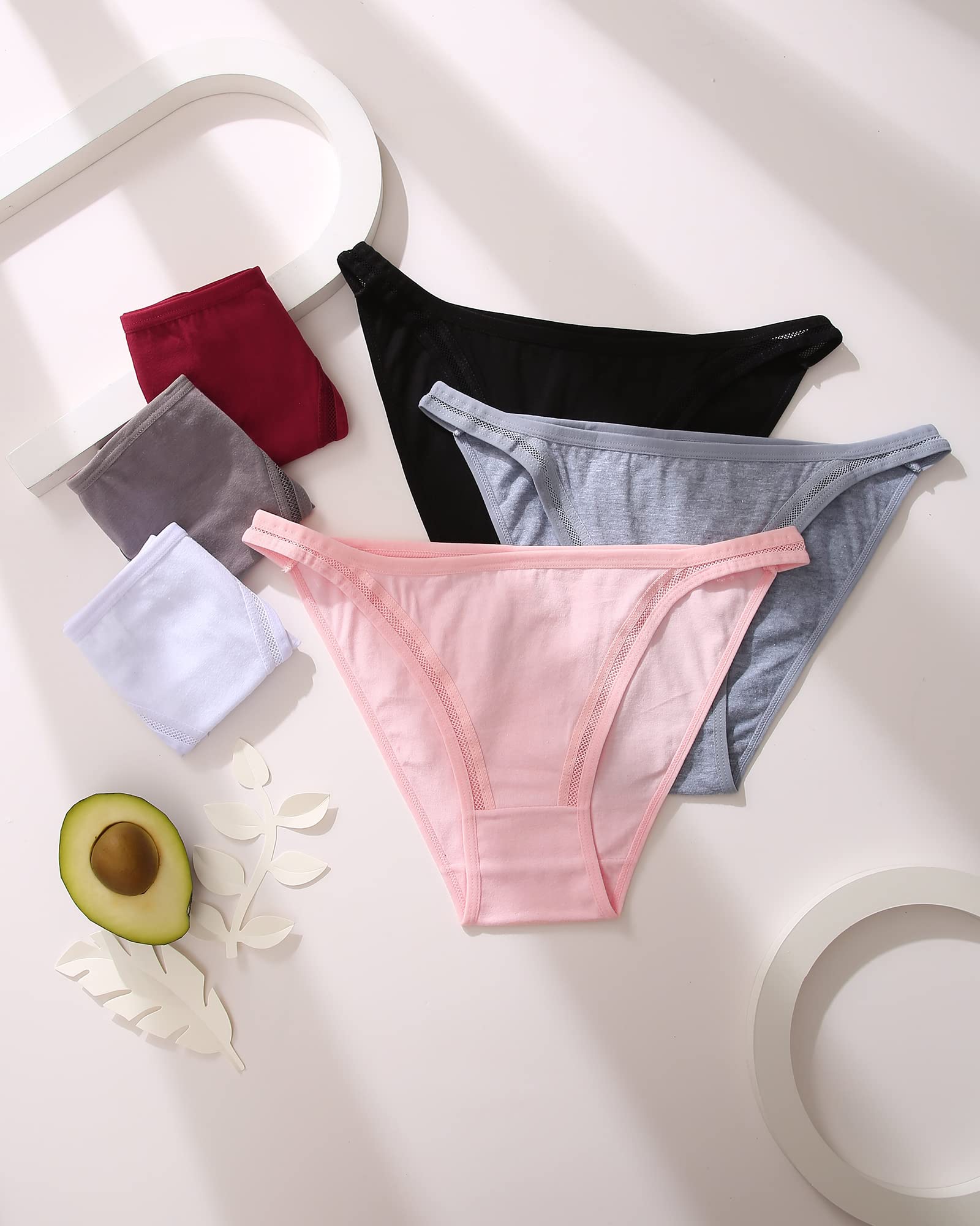 FINETOO 6 Pack String Underwear for Women Cotton High Cut Stretch Breathable Low Rise Hipster Cheeky Bikini Panties S-XL