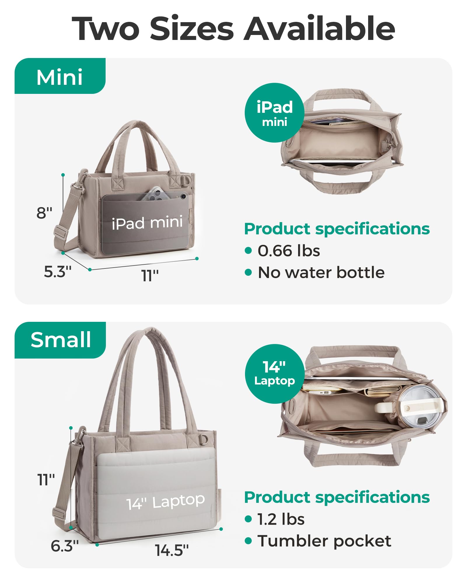 BAGSMART Mini Tote Bag for Women, Puffer Quilted Crossbody Purses, Zipper Closure for Work Travel College, Desert