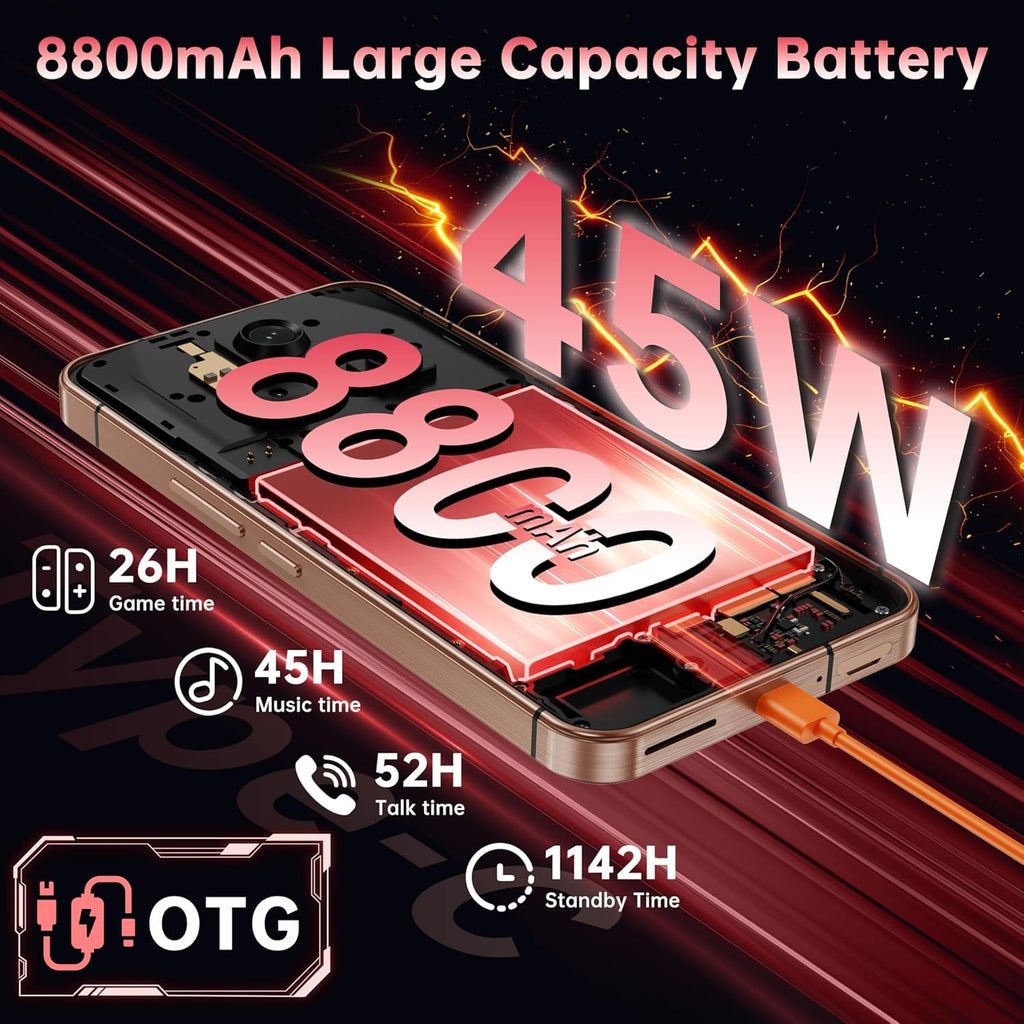 OUKITEL WP210 512GB Rugged Smartphone 5G Unlocked-36GB+512GB,8800mAh Massive Battery, 6.7" AMOLED 120Hz Display,108MP Camera, IP68/69K, Android 15, 45W Fast Charge, Dual SIM,Fingerprint, WiFi 6,Red