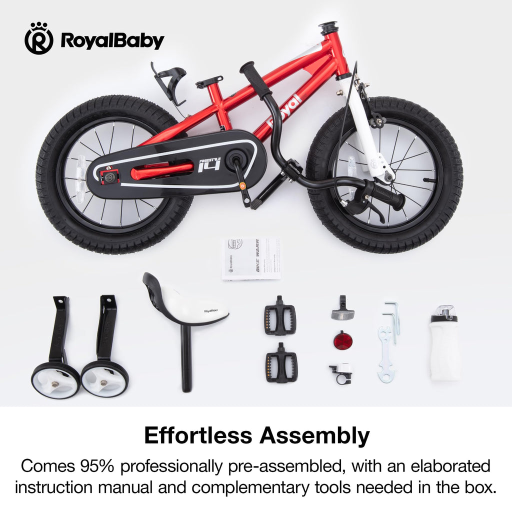 RoyalBaby Freestyle Kids Bike 14 Inch Childrens Bicycle with Training Wheels Toddlers Boys Girls Beginners Ages 3-5 Years, Red
