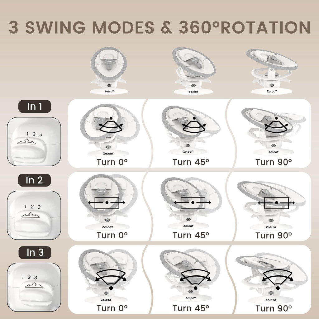 3-in-1 Baby Swing for Infants with Motion Detection, Infant Swing with 5 Speeds & 3 Swing Modes, 12 Lullabies, Electric Swing for Baby, Up to 25 lbs, White