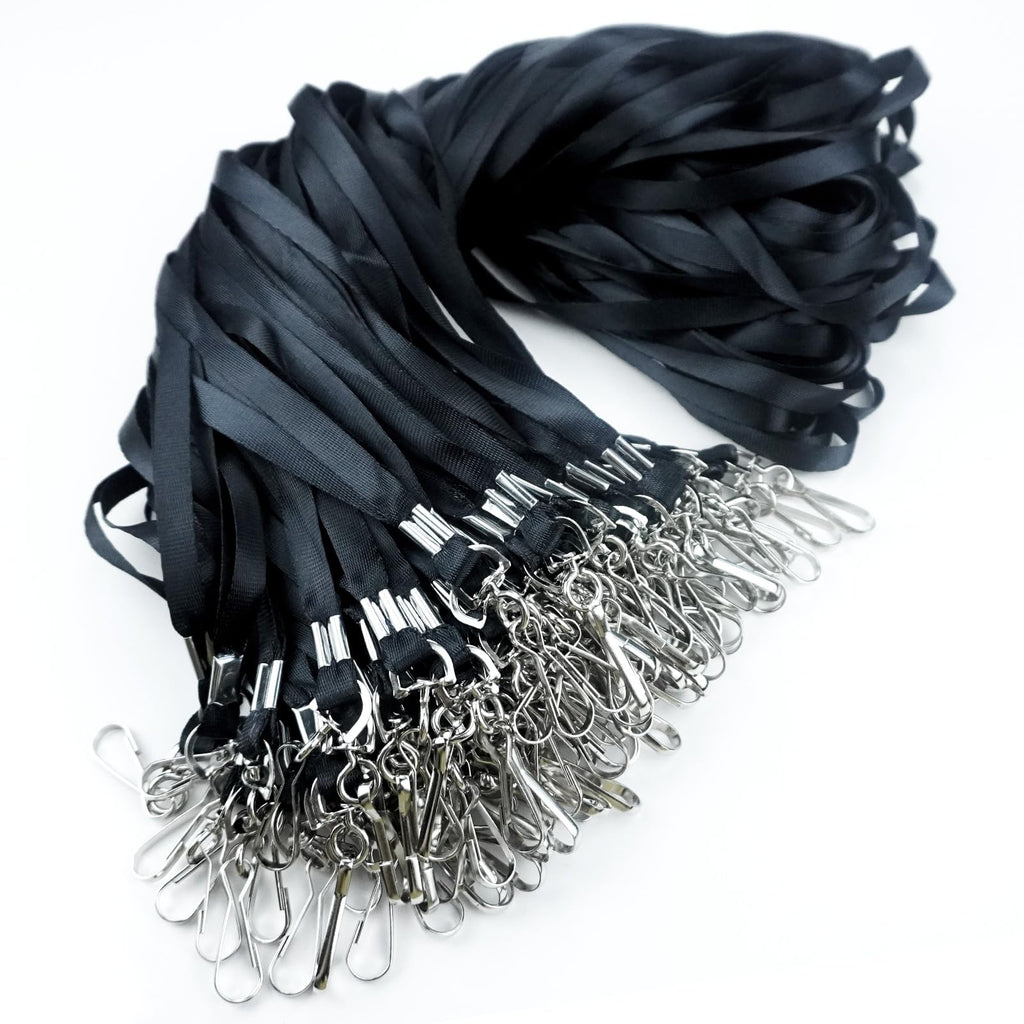 Volkach 100 Pack Flat Lanyards for ID Badges, 36" Inch Safety Lanyard with Badge Clip Swivel J-Hook used for Hanging Office Business Cards and Student ID Cards (Black)