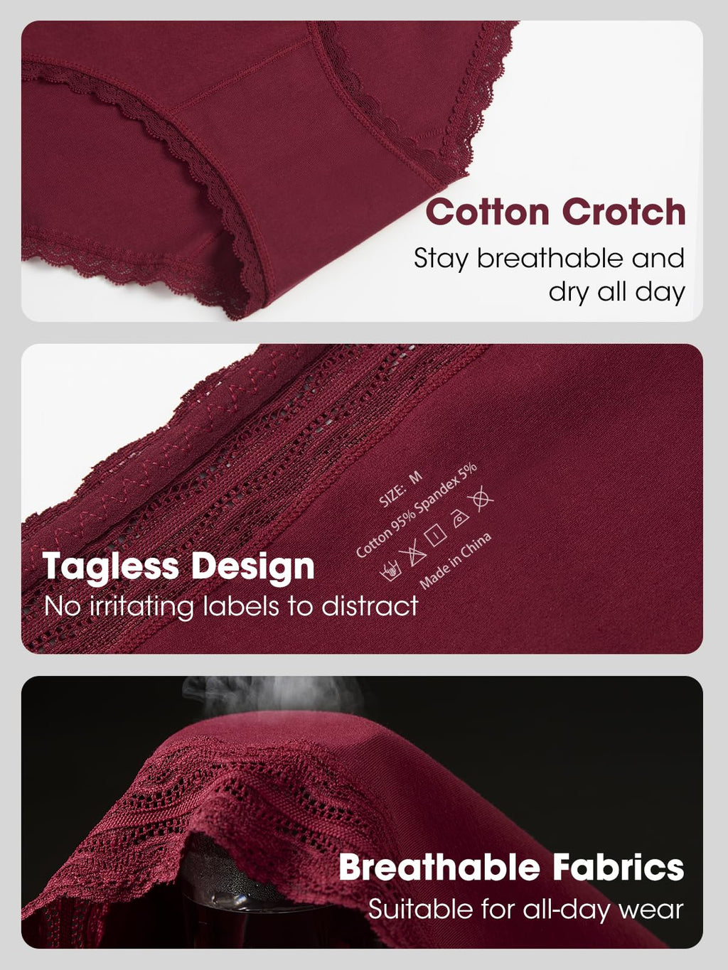 HOHOCHIN Cotton Underwear for Women High Waisted Panties Soft Lace Waistband Breathable Full Coverage Ladies Briefs 4 Pack (US, Alpha, 3X-Large, Regular, Regular, A-4 Pack-Multicolor)
