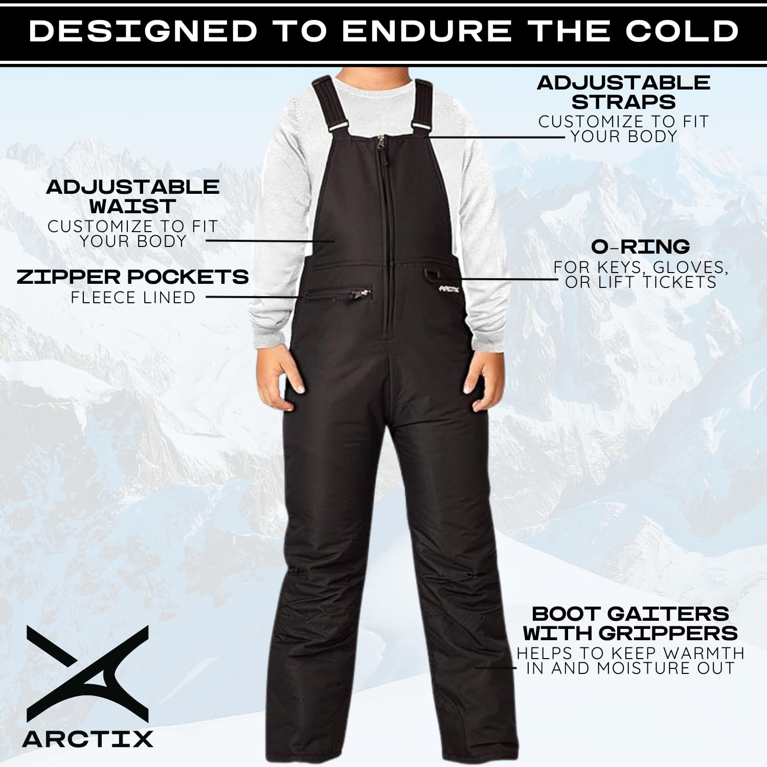 Arctix Kids Insulated Snow Bib Overalls, Black, Medium