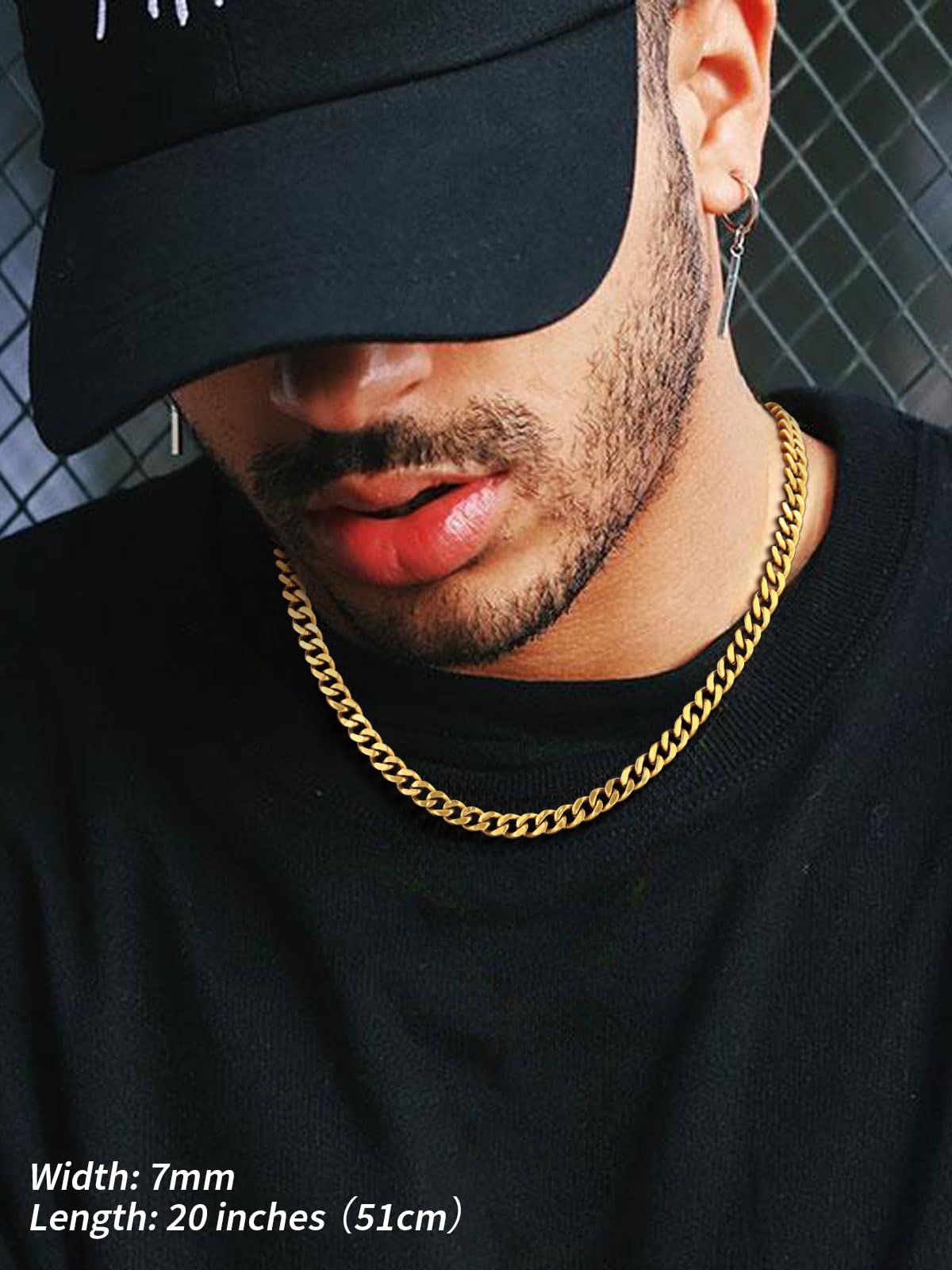 FindChic Rapper Chain Mens Curb Chain Necklace 18K Gold Plated Thick 7MM Heavy Cuban Link Chains for Men Women 20'' Replacement Cross Chain