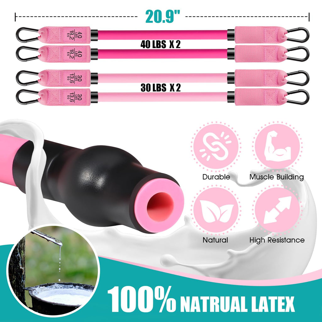 Ayombo Pilates Bar Kit with Resistance Bands, Adjustable Pilates Equipment for Legs, Hip, Waist, Arm, Squats Exercise Equipment for Home Gym Workouts, 3-Section Pilates Bar Kit for Women & Men