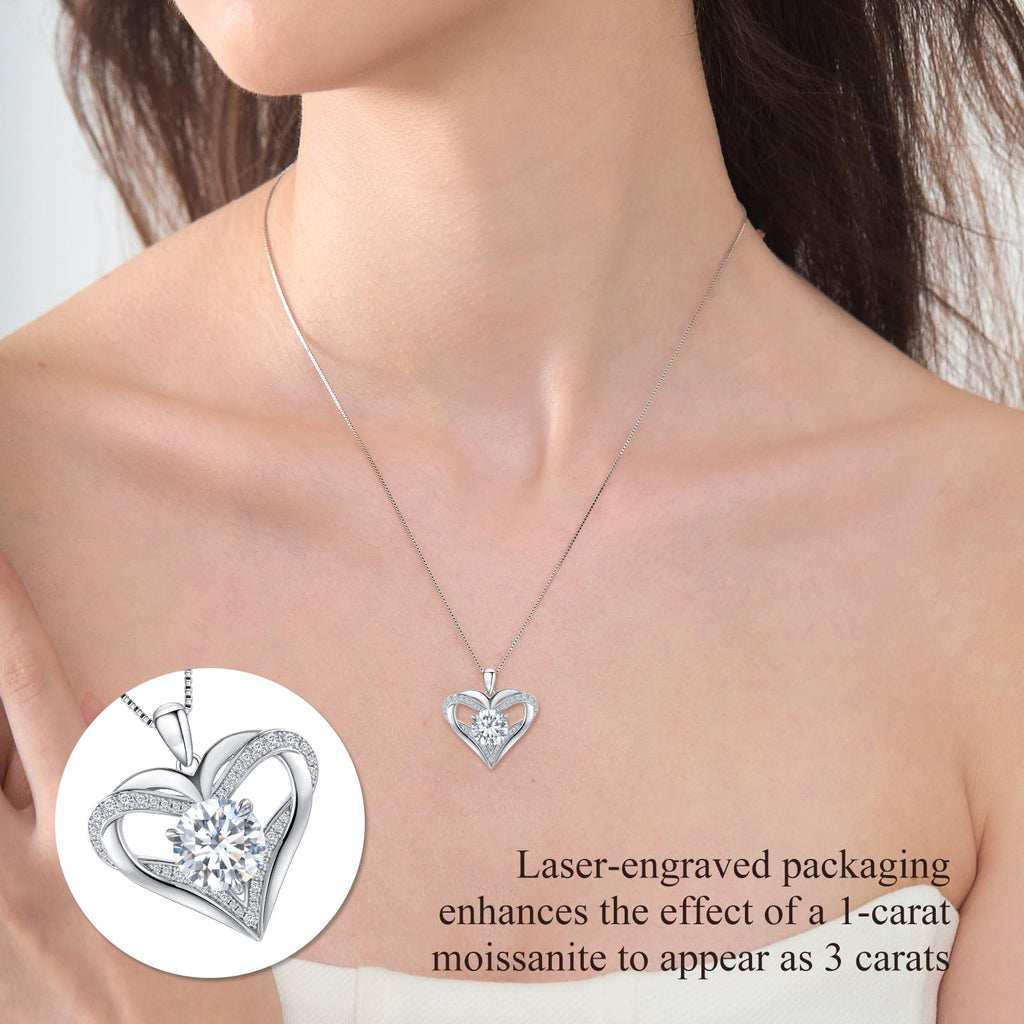 Moissanite Heart Pendant Necklaces for Women, 1-3 Carat Moissanite 925 Sterling Silver Necklace,Engraved 'I LOVE YOU' Gift for Wife Mom ,Ideal Anniversary Birthday Christmas Valentine Engagements Mothers Day Jewelry Gifts for Mom Wife Girlfriend Daughter