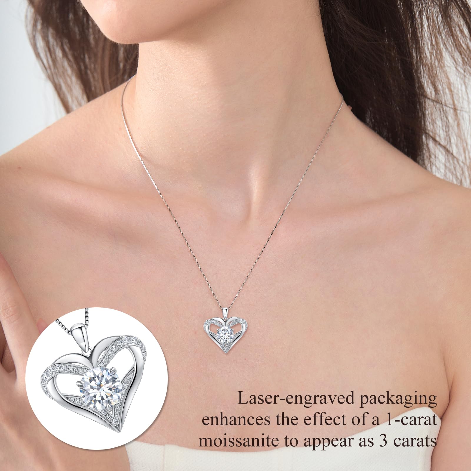 Moissanite Heart Pendant Necklaces for Women, 1-3 Carat Moissanite 925 Sterling Silver Necklace,Engraved 'I LOVE YOU' Gift for Wife Mom ,Ideal Anniversary Birthday Christmas Valentine Engagements Mothers Day Jewelry Gifts for Mom Wife Girlfriend Daughter