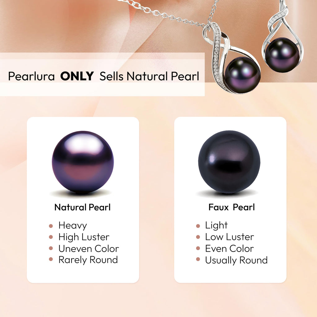PEARLURA AAA+ 9mm Natural Black pearl necklace for women - Real pearl necklaces for women ( 925 sterling Silver)- Wedding anniversary's gift for wife - Luxury birthday gifts for woman - Birthday gift for wife
