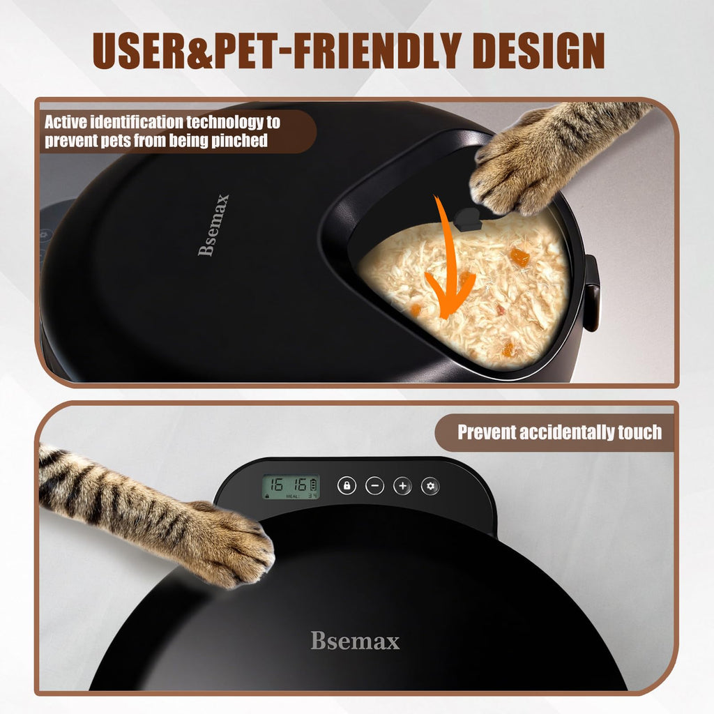 Automatic Wet Food Cat Feeder, Auto Refrigerated Wet Foods Feeder for Cats Dogs 4 Meal Timed Fresh Foods Dispenser with 2 Ice Packs Small Pet Feeders for Kitty Puppy Automatic Cat Dog Food Bowl Black
