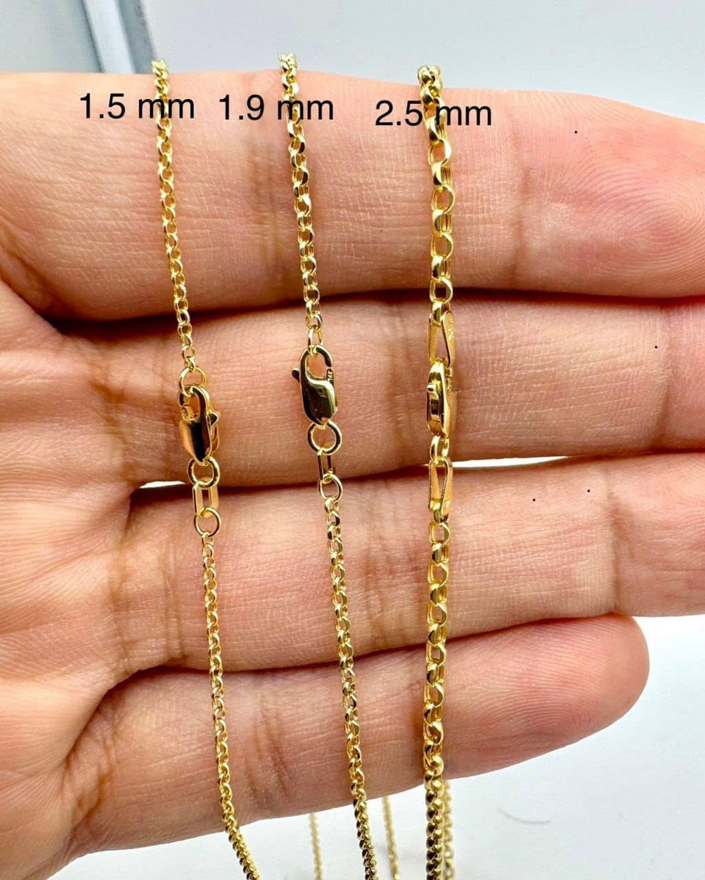 JEWELHEART 14K Yellow Real Gold Rolo Chain 1.5mm Diamond Cut Dainty Round Link Chain Pendant Necklace For Women with Lobster Clasp 16"