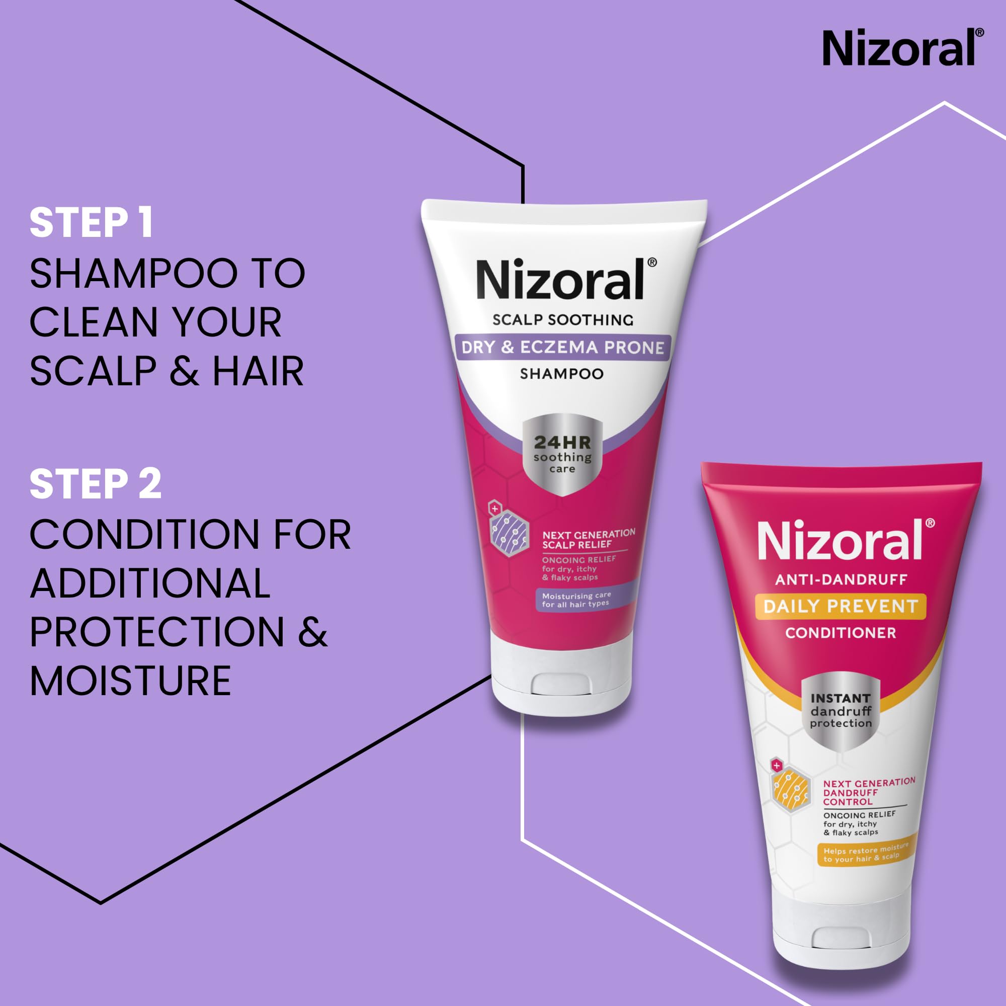 Nizoral Scalp Soothing Dry and Eczema Prone Shampoo, 24 Hour Soothing Care, Ongoing Relief for Dry, Itchy & Flaky Scalps, Get Soft and Silky Hair, Moisturising Care for All Hair Types, 1 x 200ml