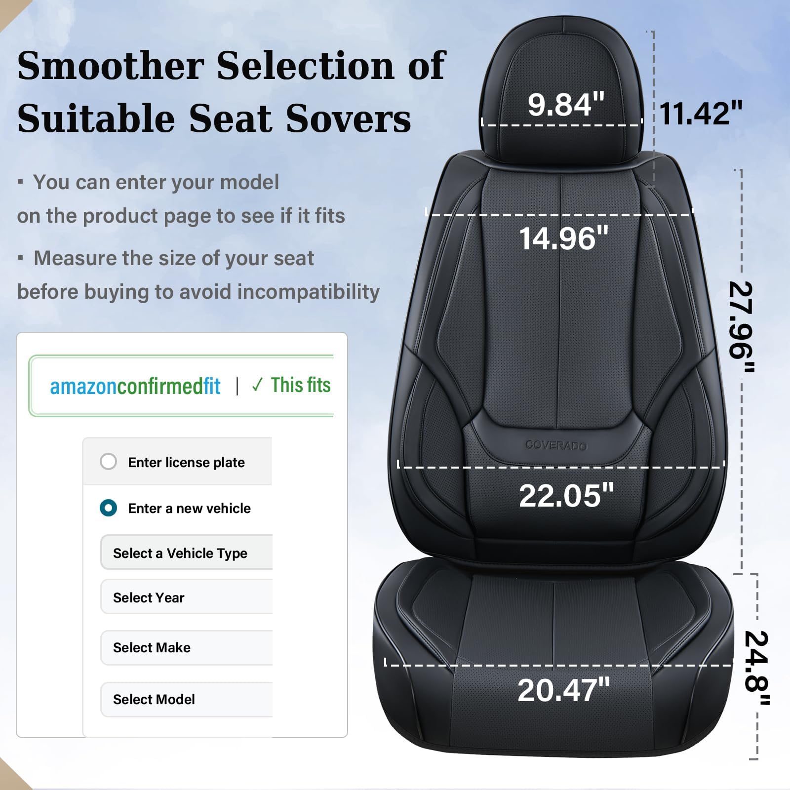 Coverado Seat Covers Full Set, Black Seat Covers for Cars 5 Seats, Car Seat Protector, Waterproof Nappa Leather Car Seat Cushion, Front and Rear Car Seat Cover Fit for Most Sedans SUV Pick-up Truck
