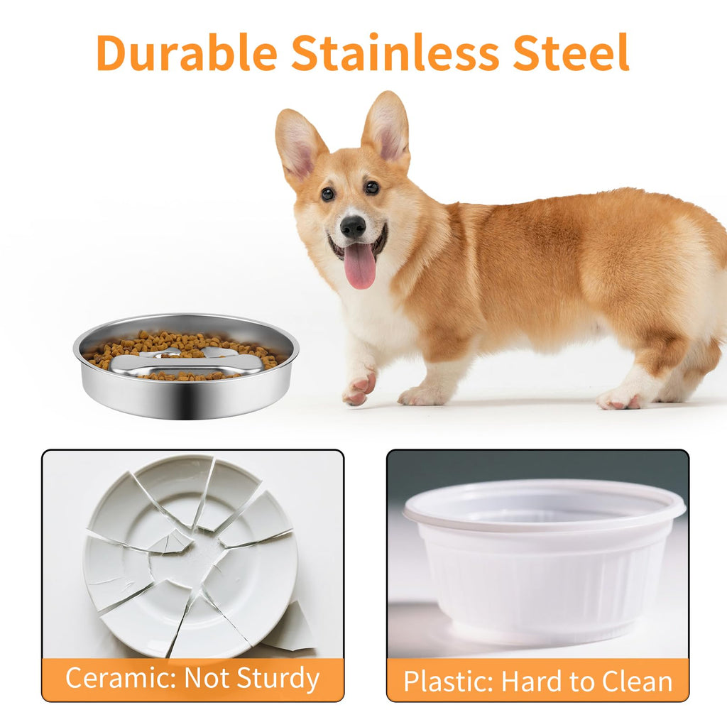 Novery Slow Feeder Dog Bowl - 2 Cups Stainless Steel Dog Slow Feeder Food Bowl, Metal Non-Slip Lick Plate,Puppy or Cat Food Holder,Pet Supplies,Puzzle Maze Dish for Medium Sized Breeds