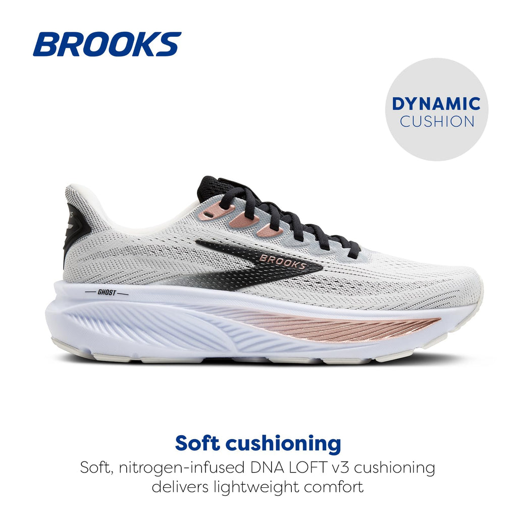Brooks Women’s Ghost 17 Neutral Running Shoe - White/Black/Rose Gold - 10 Medium