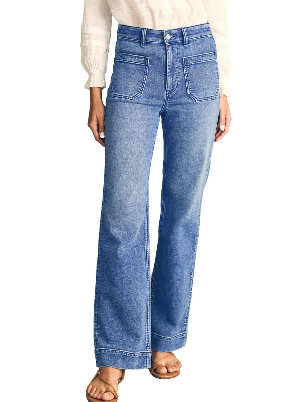 Astylish Women's Patch Pocket Jean Pants High Waist Button Bootcut Trousers Wide Leg Stretchy Vintage Denim Jeans with Front Pockets Size 6 Ashleigh Blue