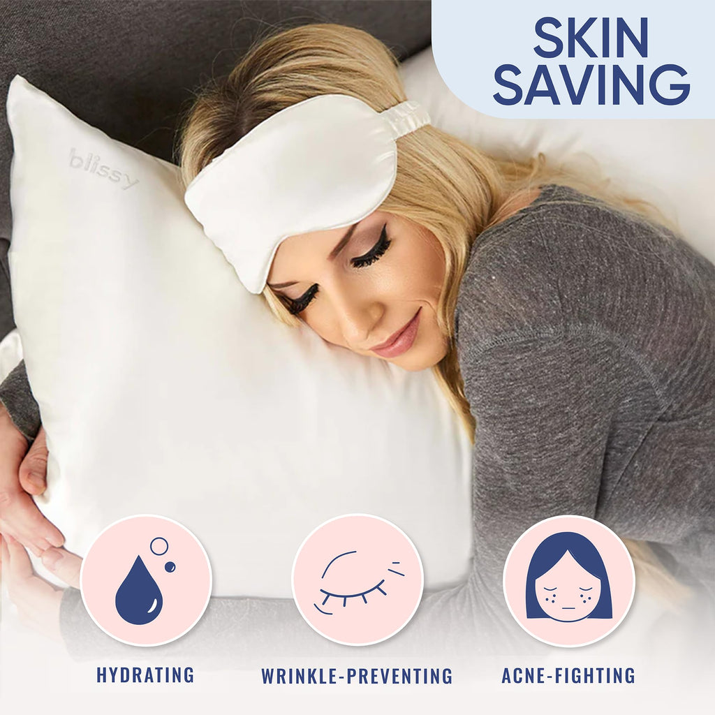 Blissy Silk Pillowcase - 100% Pure Mulberry Silk - 22 Momme 6A High-Grade Fibers - Silk Pillow Cover for Hair & Skin - Regular, Queen & King (Blissy White, Standard)