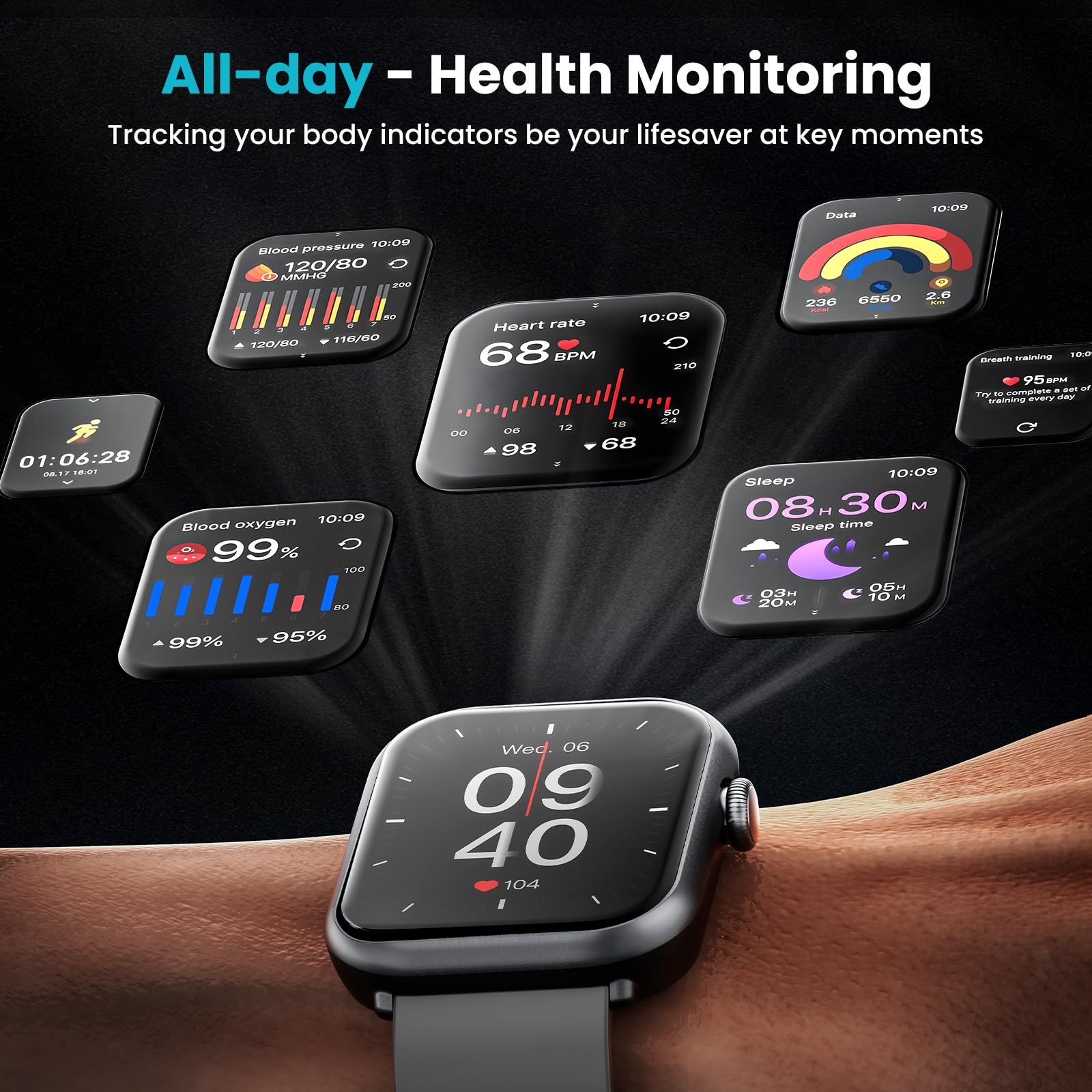 HOMOGO Smart Watches for Men Women, 1000mAh Battery Life Smart Watch for Android and iPhone Compatible, Fitness Tracker with Heart Rate/SPo2/Sleep Monitor, 100+ Sports Modes, IP68 Waterproof
