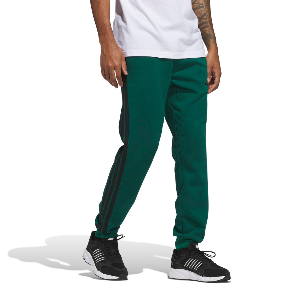 adidas Men's Essentials 3-Stripes Fleece Pants, Collegiate Green/Black, Large