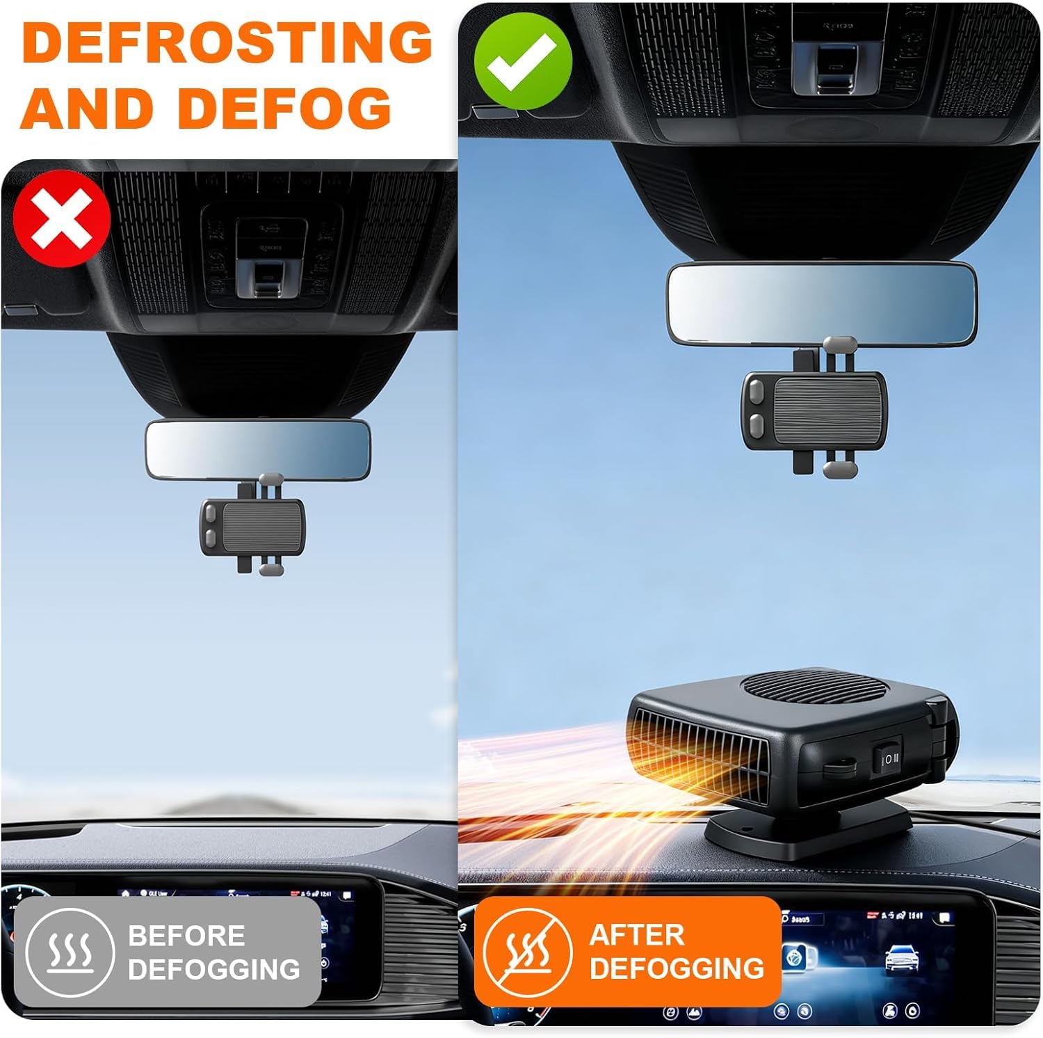 Kairueics 12v 200W Car Heater, Portable Car Heater and Defroster,Windshield Defogger, Applicable All 12V Vehicles Car Heater