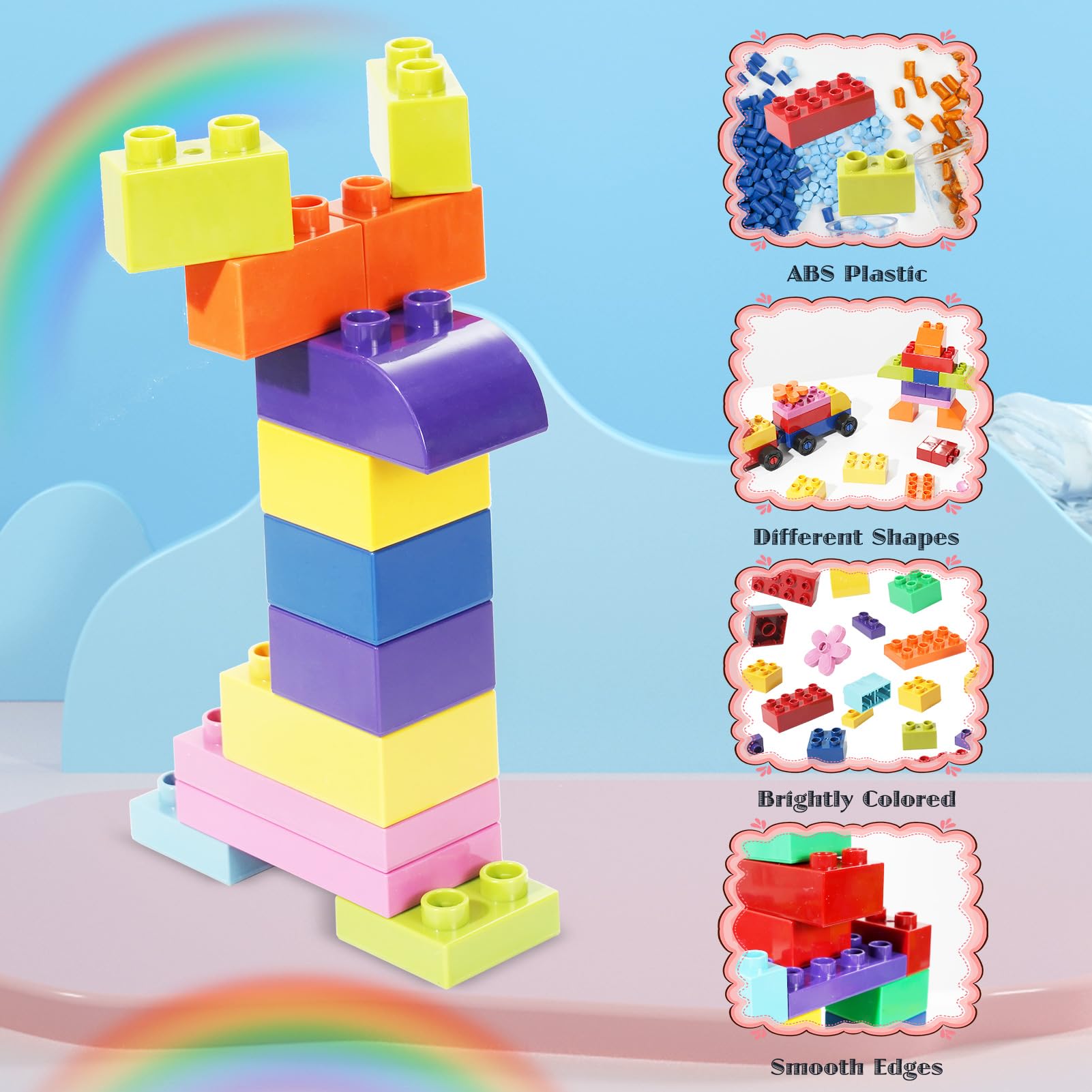 FlatGoat Building Blocks 208 Piece Set Compatible with All Major Brands, Classic Big Bricks for Kids Toddlers, STEM Large Building Toys with Gift Box for Boys Girls Ages 3 4 5 6 7 8+
