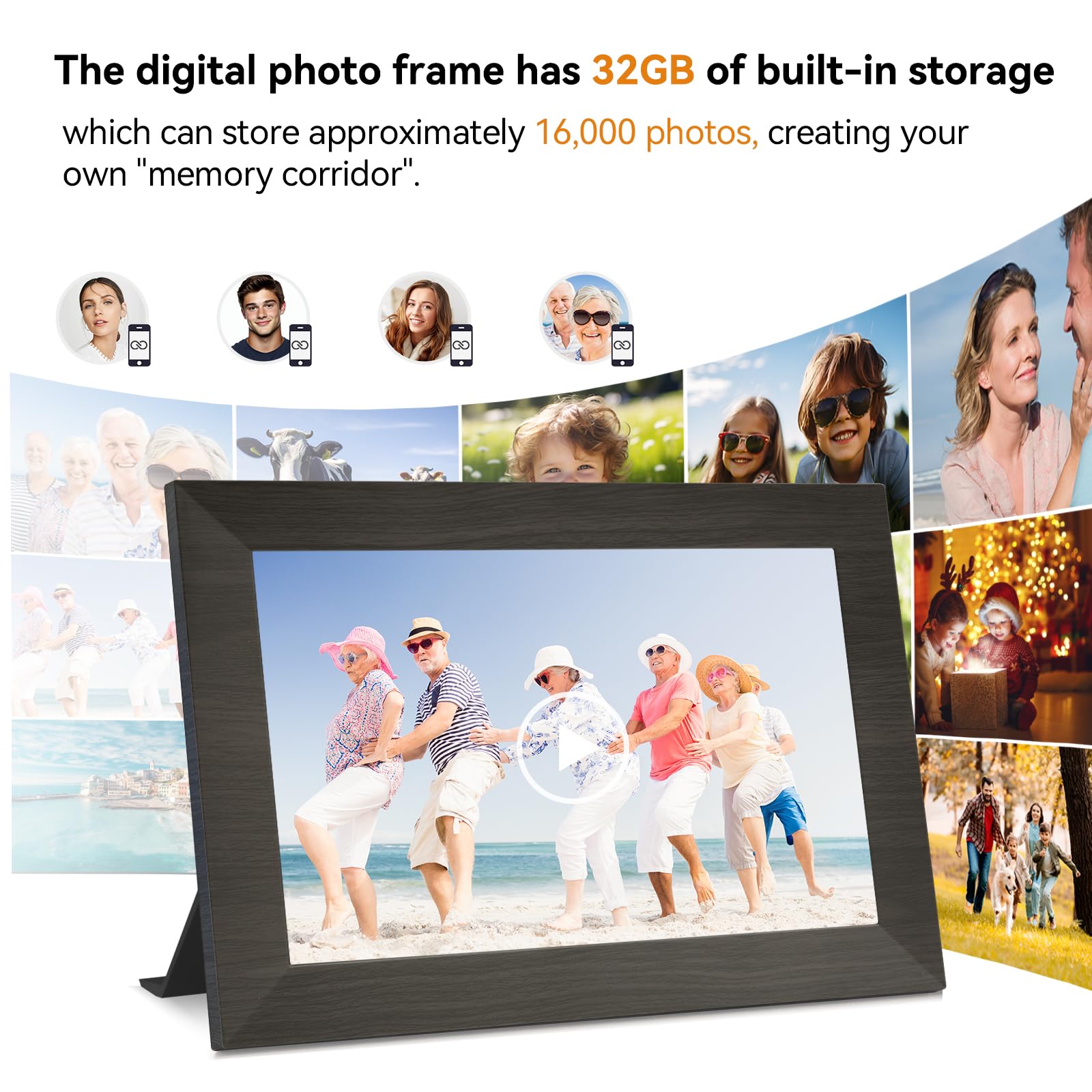 BWJBSW 10.1 Inch Smart Digital Picture Frame with Wi-Fi 6, 32GB Storage, IPS Touch Screen, Auto-Rotation, Music Sync, Weather & Clock - Ideal Gift for Families
