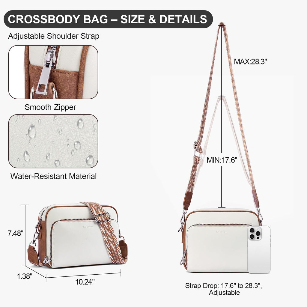 Lexiyat Crossbody Purses for Women Vegan Leather Travel Anti Theft Bags Guitar Strap Shoulder Purse with Built in Wallet Beige