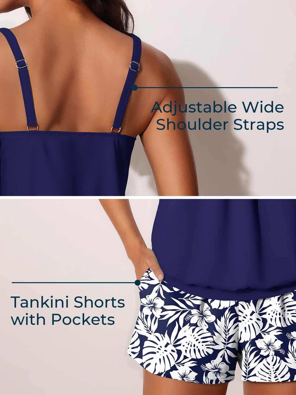 Summer Mae Blouson Womens Tankini Swimsuits 2026 Modest Tummy Control Bathing Suits Swim Shorts with Pockets for Beach Monstera Leaf Silhouette Size 16