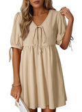 Dokotoo Womens Dresses 2026 Summer Spring V Neck Bow Tie Short Sleeve Empire Waist A-Line Mini Dress Flowy Dresses for Women Apricot XX-Large