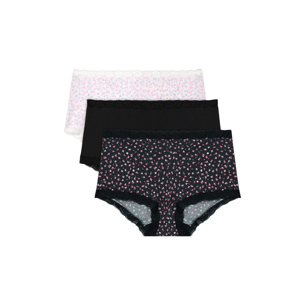 Maidenform Women's Underwear Boy Shorts Pack, 3-Pack, Microfiber Boy shorts Underwear Women Pack, Lace Panties for Women