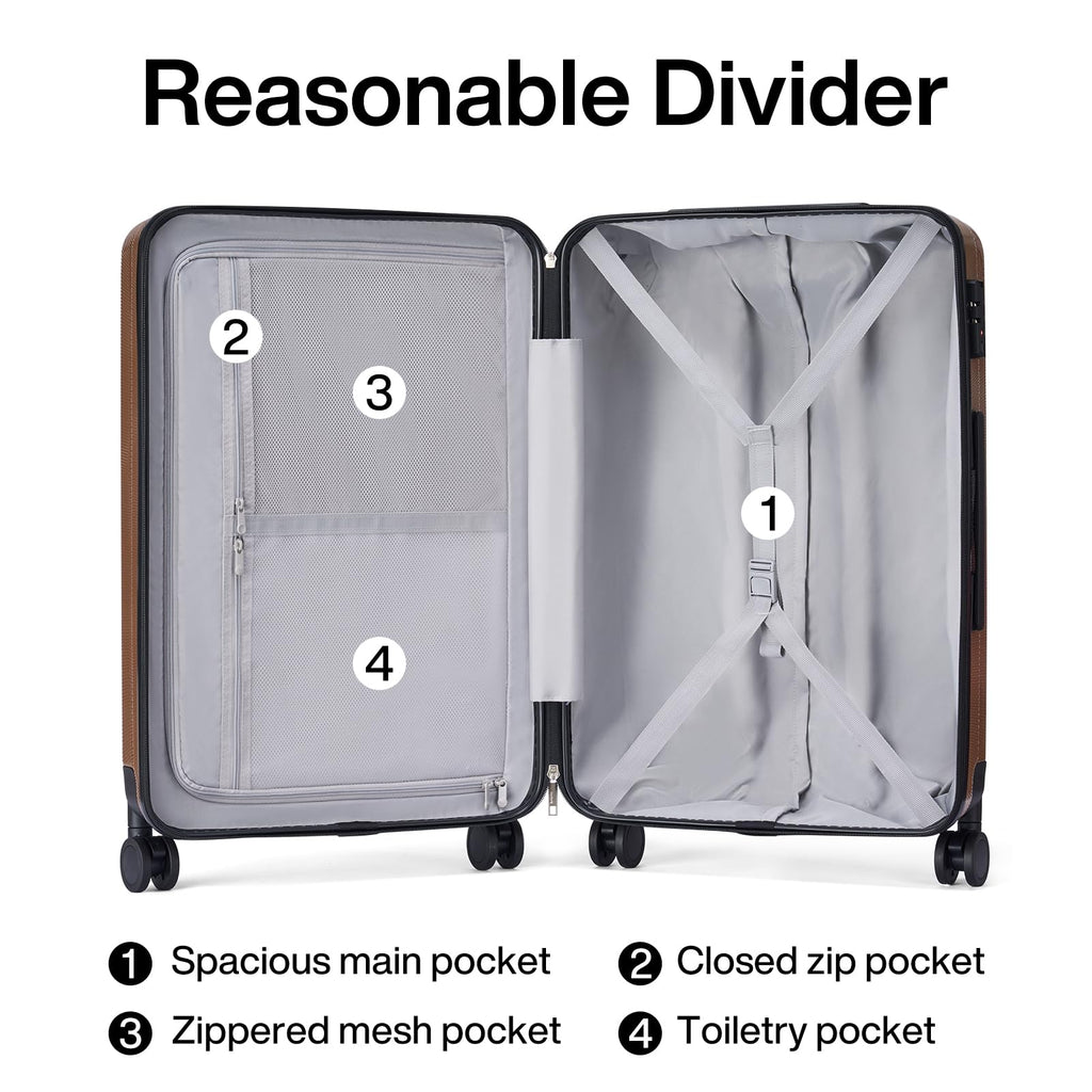 Hanke Luggage Sets 2 piece Carry On Luggage with Wheels PC Hard Shell Suitcases Lightweight Checked Travel Luggage Large Travel Suitcase Woman Men 20/29 Inch （Brown）