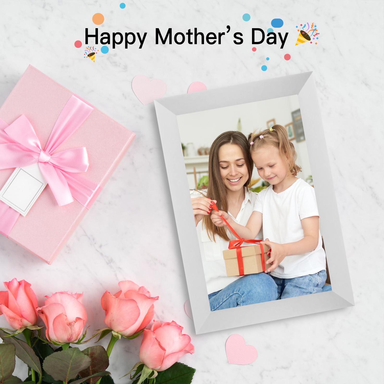 Anna Bella Digital Picture Frame 10.1 Inch IPS HD Touch Screen WiFi Smart Digital Photo Frame with 32GB Storage, Auto-Rotate, Easy Setup to Share Photos or Videos Remotely via AiMOR APP White