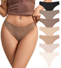 SHARICCA Womens Seamless Thongs No Show Underwear Soft Ribbed Invisible Panties Wave Edge Multi Pack,7P01,M
