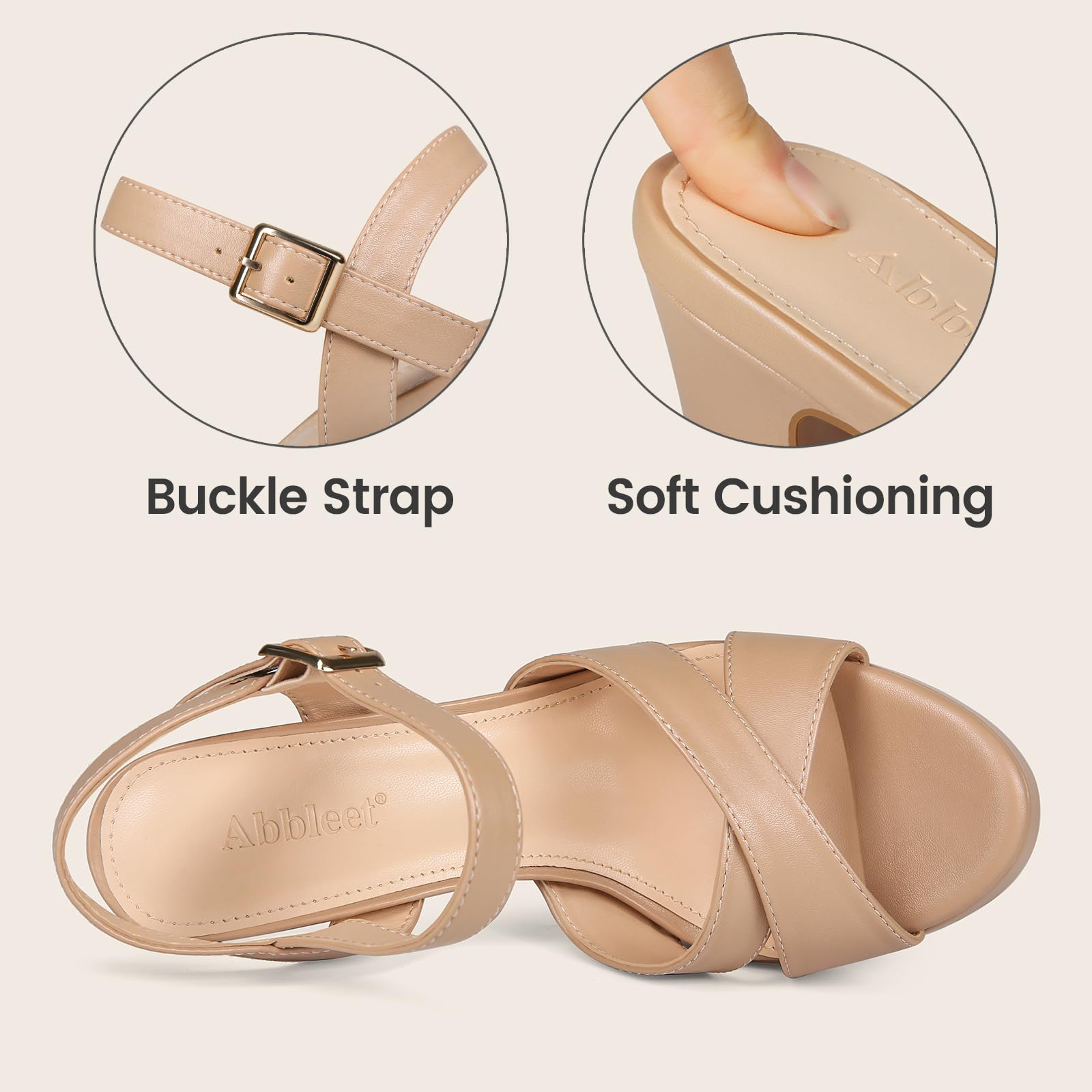 Abbleet Platform High Heels for Women Strappy Chunky Heels Sandals for Women Open Toe Block Heeled Sandals with Ankle Strap Summer Dress Shoes(NUDE,8)